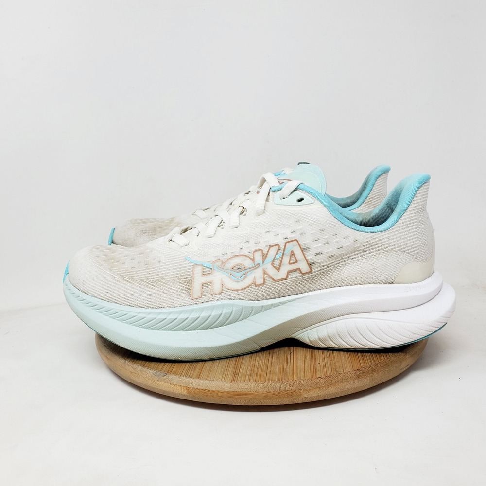 Hoka One One Mach 6 Running Shoes Womens 7.5 White Blue Cushion Comfort Sneaker